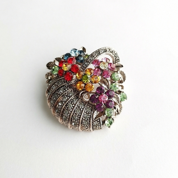 Basket of Flowers Brooch Pin Rose Gold Crystal NWT - Picture 4 of 7